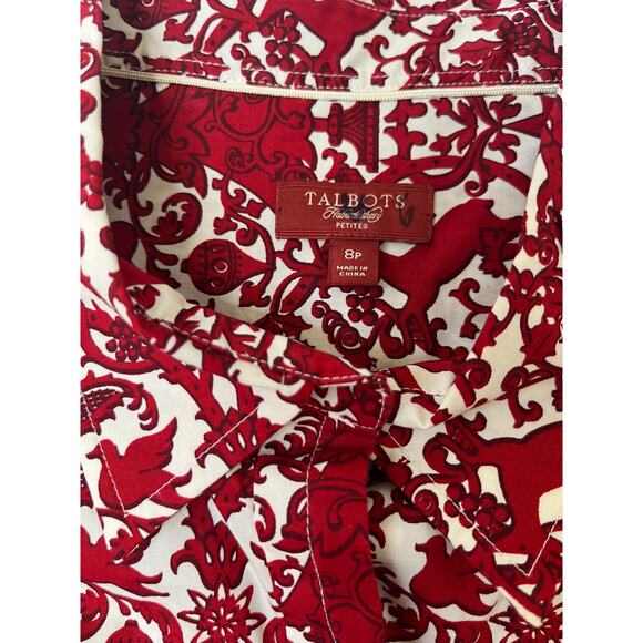 Talbots Red Christmas Reindeer Button Down sz 8Petite Holiday Preppy Classic - Picture 3 of 6